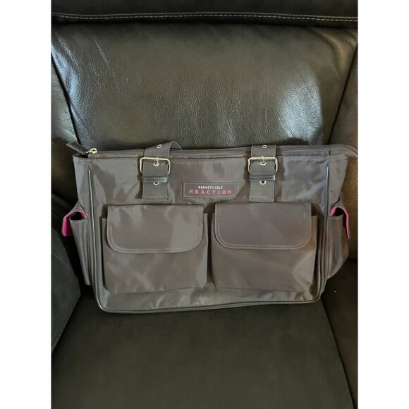 KENNETH COLE Reaction Gray/Pink Nylon Travel/ Messenger Bag NICE SEE ALL - Picture 1 of 16